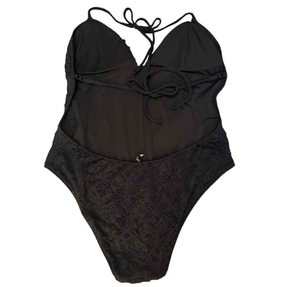 J.CREW NWT Swimsuit sz18 Black Cloque One Piece Beaded Trim Tie Neck Open Back - Picture 8 of 15